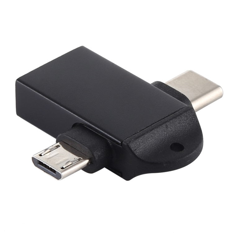 USB3.0 Female to Type-C+Micro USB Multifunction OTG Adapter - Black