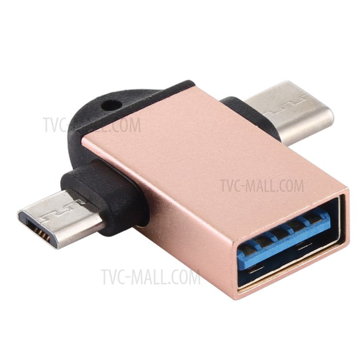 USB3.0 Female to Type-C+Micro USB Multifunction OTG Adapter - Rose Gold
