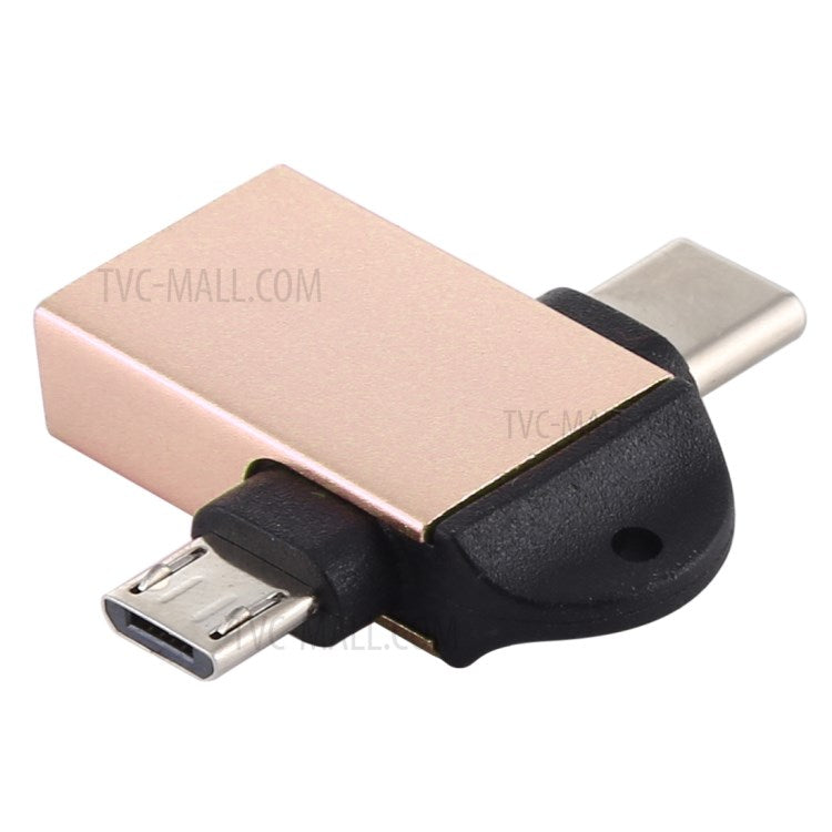 USB3.0 Female to Type-C+Micro USB Multifunction OTG Adapter - Rose Gold