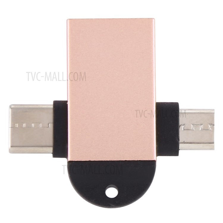 USB3.0 Female to Type-C+Micro USB Multifunction OTG Adapter - Rose Gold