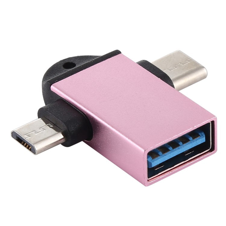 USB3.0 Female to Type-C+Micro USB Multifunction OTG Adapter - Pink