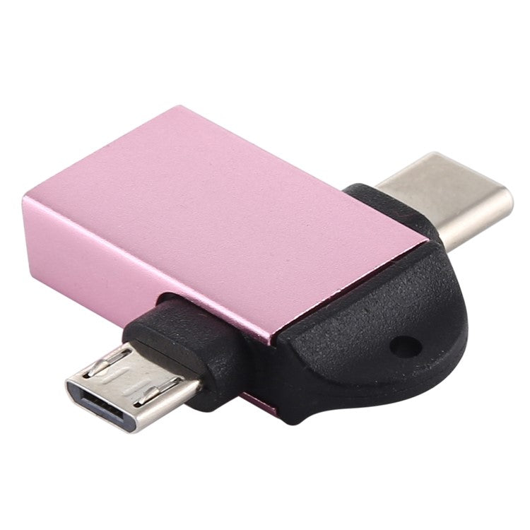 USB3.0 Female to Type-C+Micro USB Multifunction OTG Adapter - Pink