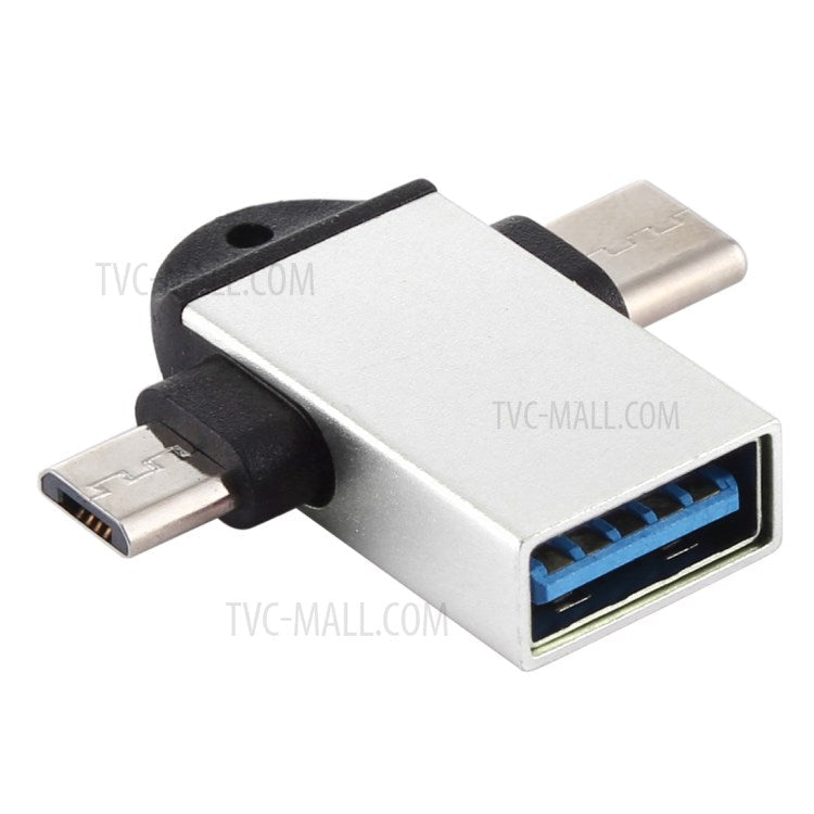 USB3.0 Female to Type-C+Micro USB Multifunction OTG Adapter - Silver
