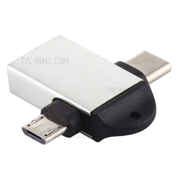 USB3.0 Female to Type-C+Micro USB Multifunction OTG Adapter - Silver