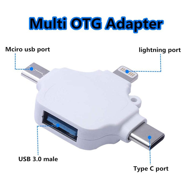 Lightning / USB Type-C / Micro-USB to USB 3 in 1 OTG Adapter - White