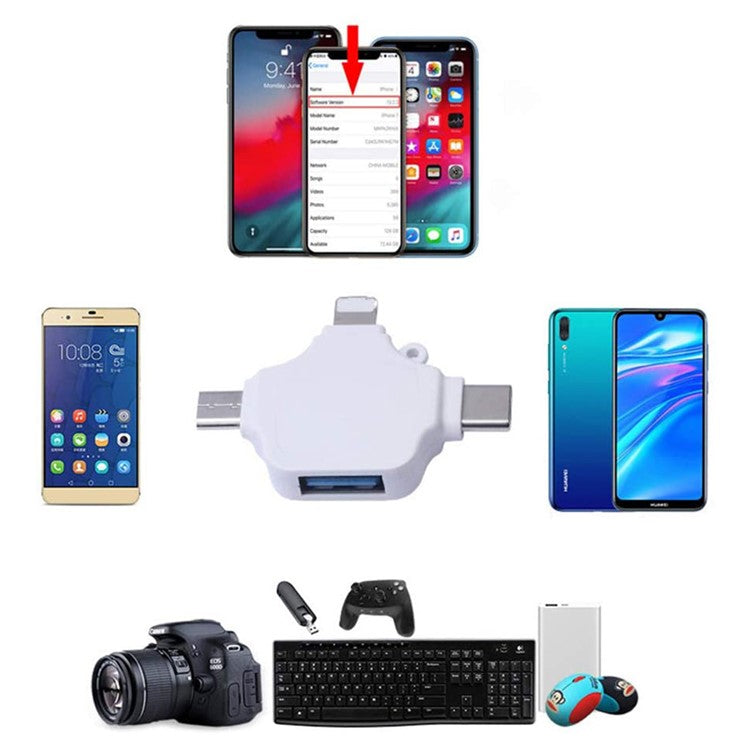 Lightning / USB Type-C / Micro-USB to USB 3 in 1 OTG Adapter - White