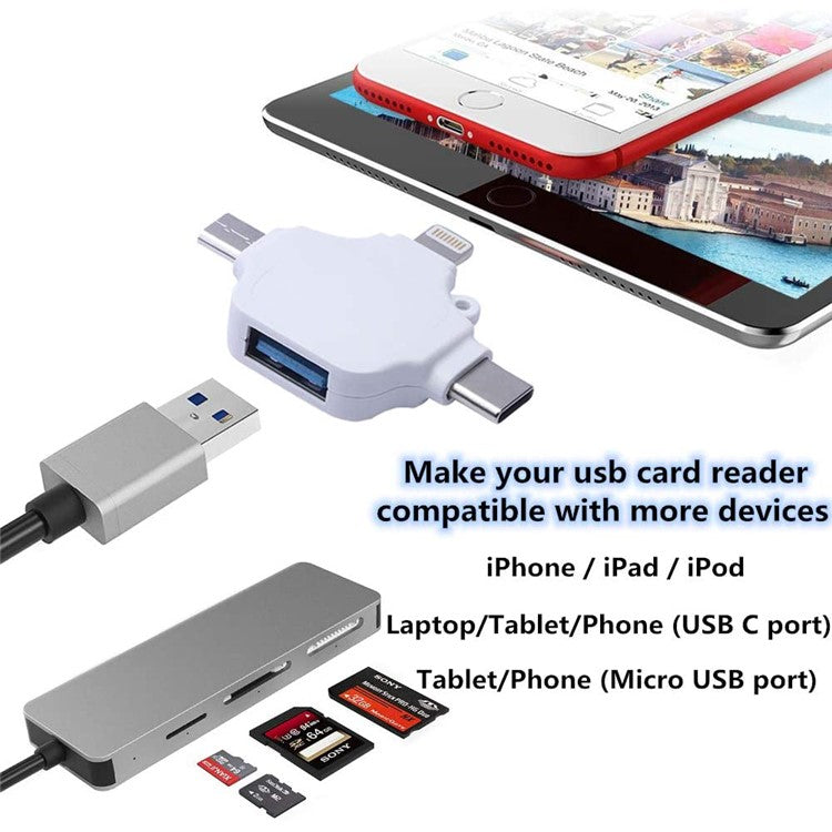 Lightning / USB Type-C / Micro-USB to USB 3 in 1 OTG Adapter - White