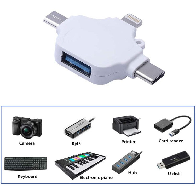 Lightning / USB Type-C / Micro-USB to USB 3 in 1 OTG Adapter - White