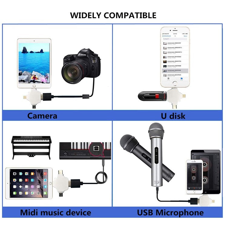 Lightning / USB Type-C / Micro-USB to USB 3 in 1 OTG Adapter - White