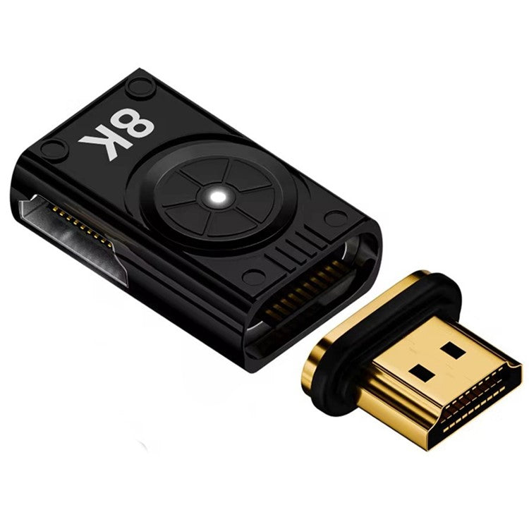 8K 60Hz HDMI to HDMI Side Bend Connector Zinc Alloy Magnetic Adapter (Right Bend) - Black