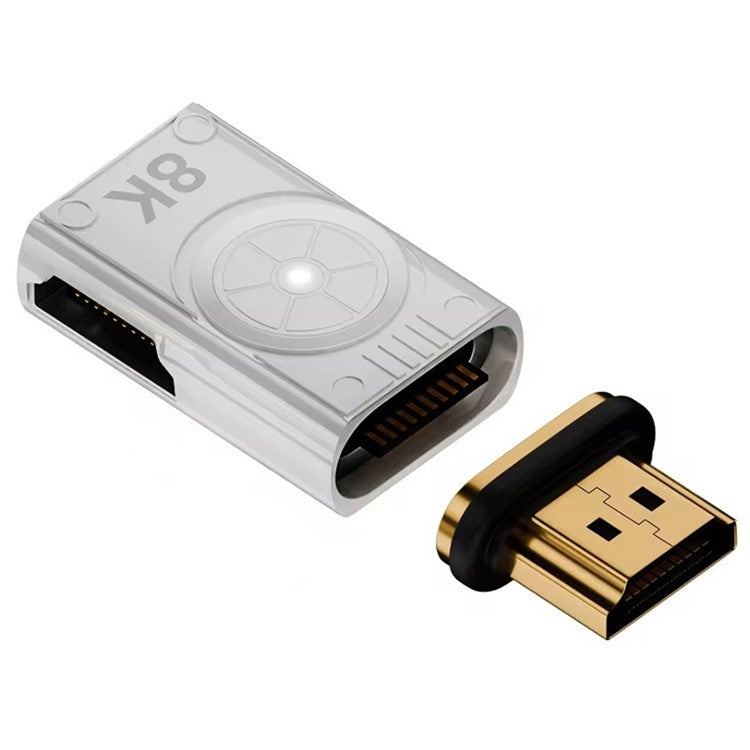 8K 60Hz HDMI to HDMI Side Bend Connector Zinc Alloy Magnetic Adapter (Right Bend) - Silver
