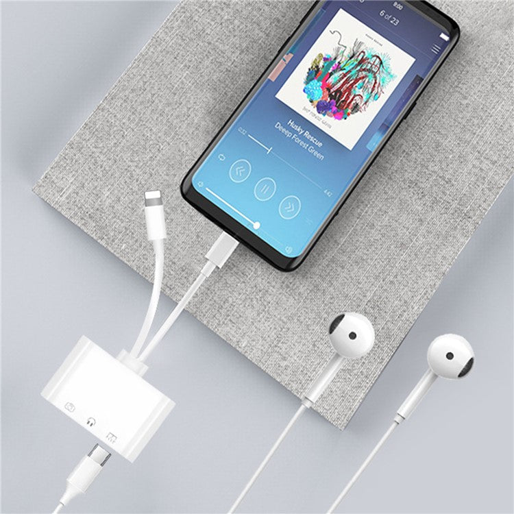 NK-109pro USB-C / 8-Pin Dual Cable to 3.5mm Audio + USB + USB-C Camera Adapter OTG Converter