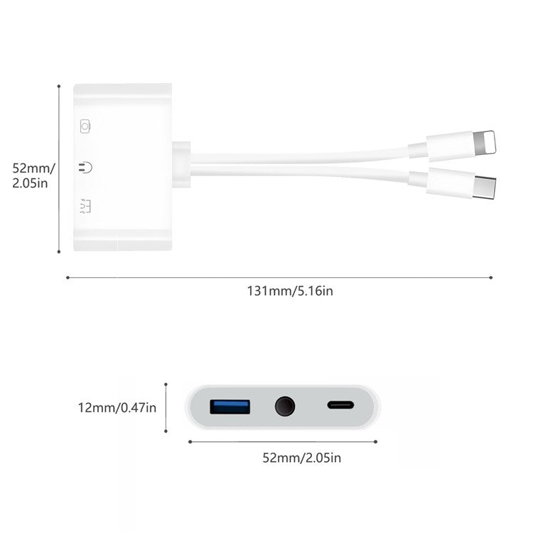 NK-109pro USB-C / 8-Pin Dual Cable to 3.5mm Audio + USB + USB-C Camera Adapter OTG Converter