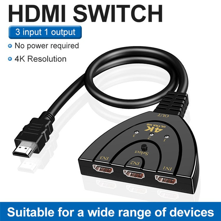 H3014K 3 Input 1 Output HDMI Switcher 4K HDMI Converter with Button