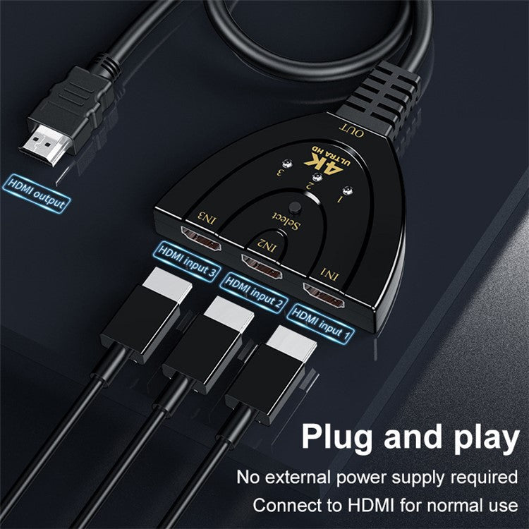 H3014K 3 Input 1 Output HDMI Switcher 4K HDMI Converter with Button