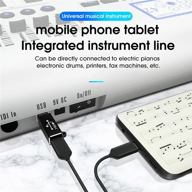 ADS-618 USB-C Female to Printer Male Adapter for Electric Piano, Printer, Scanner - Black