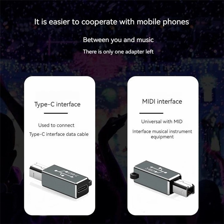 ADS-618 USB-C Female to Printer Male Adapter for Electric Piano, Printer, Scanner - Grey