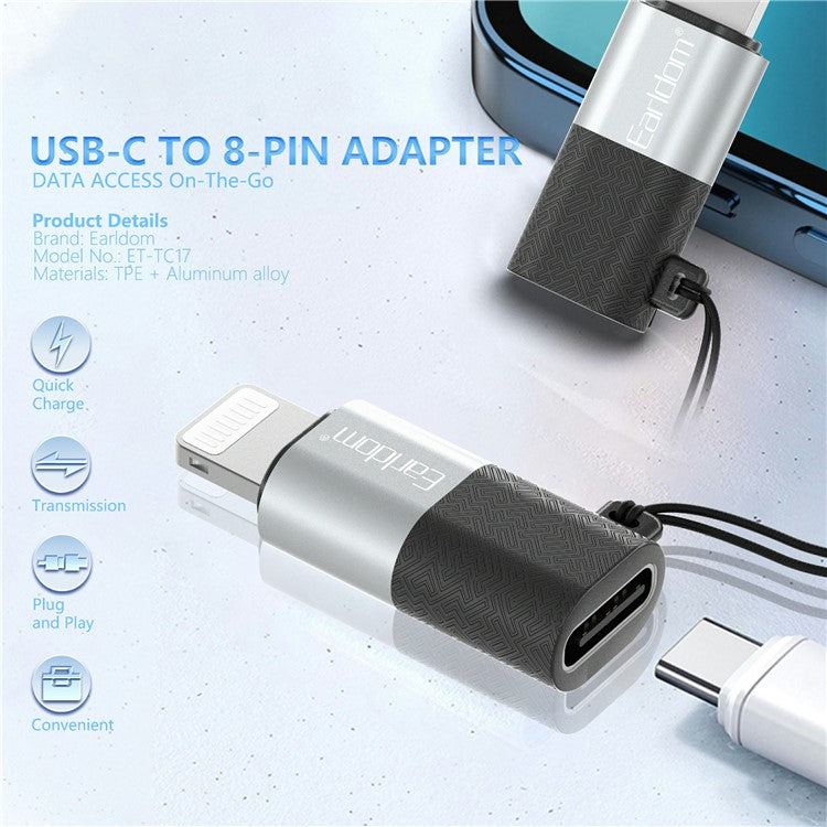 EARLDOM TC17 Type-C Female to 8-Pin Male Adapter Aluminum Alloy OTG Converter