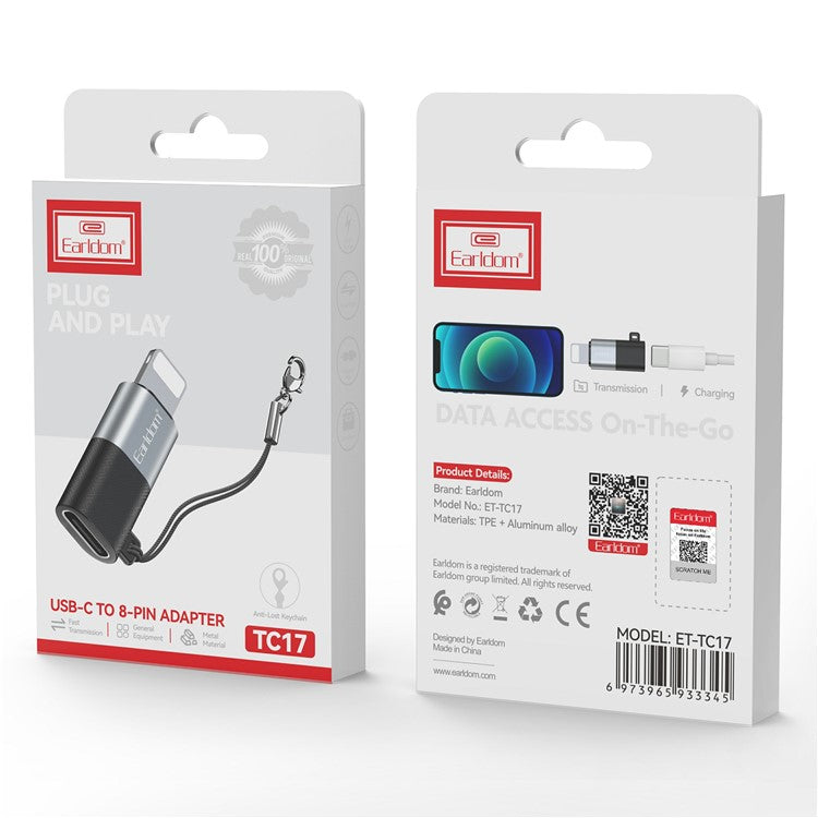 EARLDOM TC17 Type-C Female to 8-Pin Male Adapter Aluminum Alloy OTG Converter