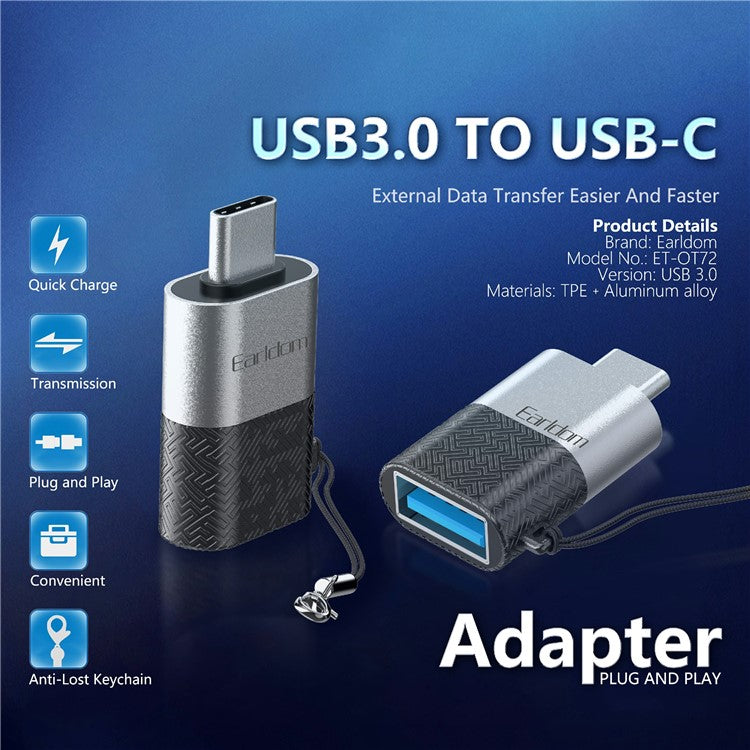 EARLDOM OT72 USB 3.0 Female to Type-C Male Mini Converter Aluminum Alloy OTG Adapter