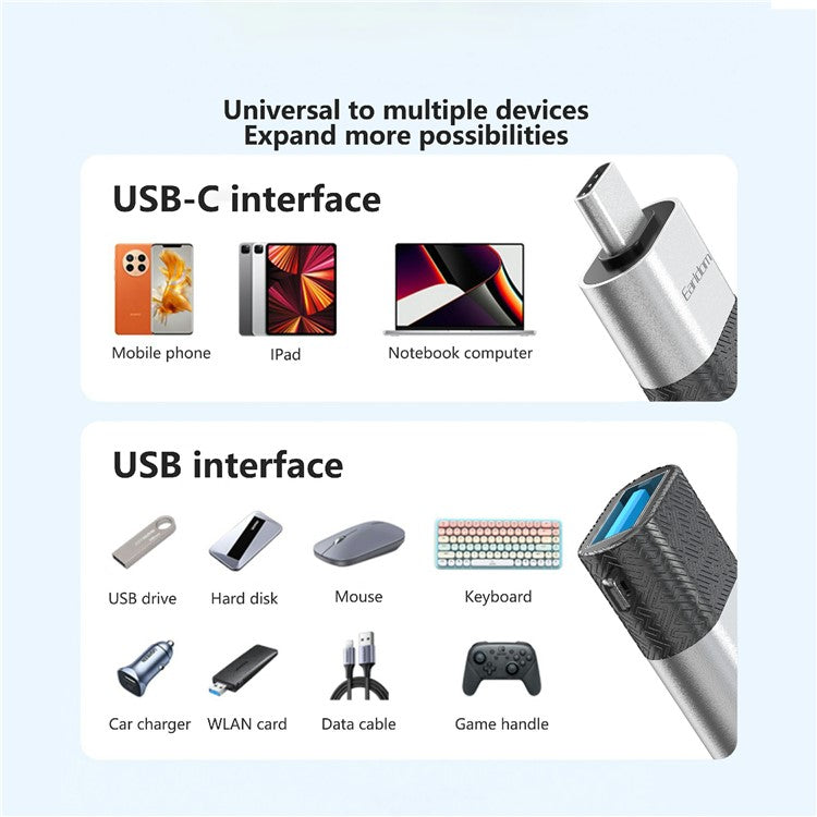 EARLDOM OT72 USB 3.0 Female to Type-C Male Mini Converter Aluminum Alloy OTG Adapter
