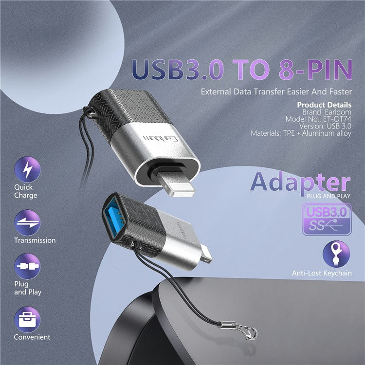 EARLDOM OT74 USB Female to 8-Pin Male Adapter U-Disk Read OTG Converter