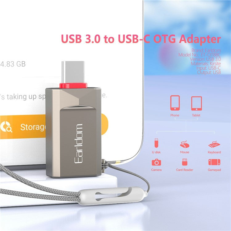 EARLDOM OT88C USB3.0 Female to Type-C Male Adapter Phone Tablet U-Disk Mouse Keyboard OTG Connector
