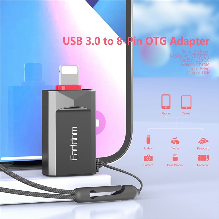 EARLDOM OT87L USB-A 3.0 Female to 8-Pin Lightning Male OTG Adapter USB Dick Converter