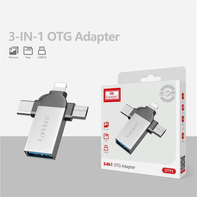 EARLDOM OT93 3-in-1 OTG Adapter 8 Pin Type-C Mirco Converter Connector