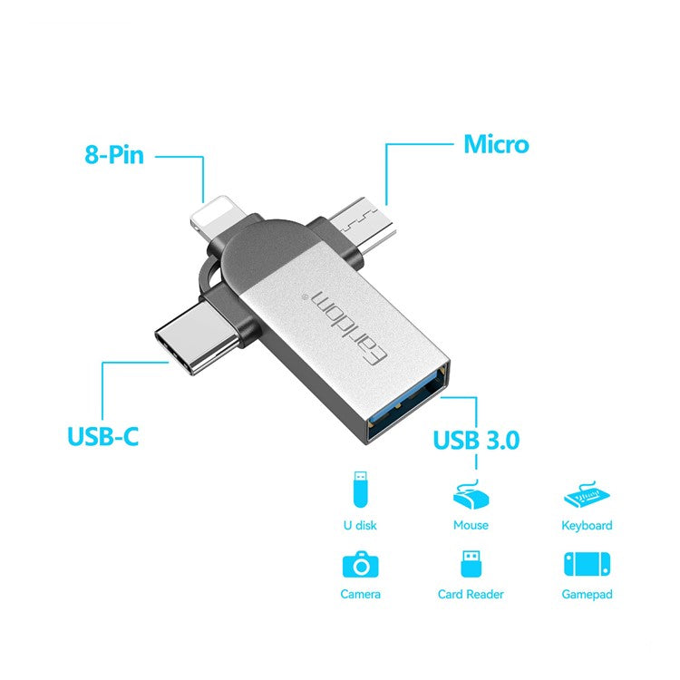EARLDOM OT93 3-in-1 OTG Adapter 8 Pin Type-C Mirco Converter Connector