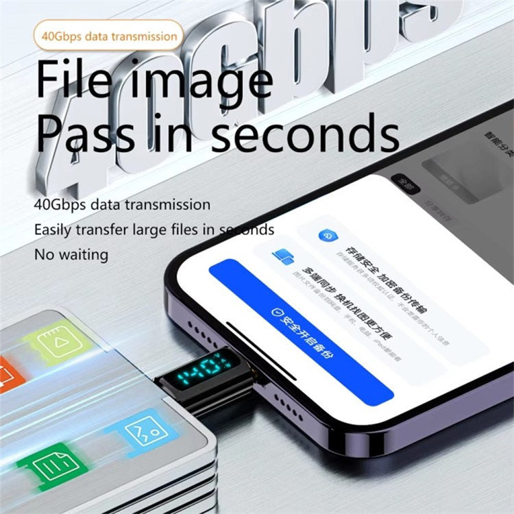 Type-C Male to Male 40Gbps PD 140W Digital Display Charging Data Transmission Adapter - Transparent