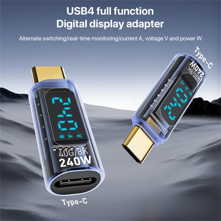 Type-C Male to Type-C Female 240W Digital Display Charging Data Video Transmission Adapter