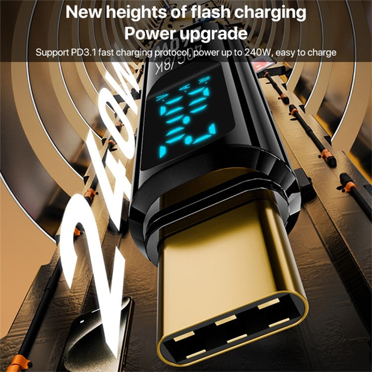 Type-C Male to Type-C Female 240W Digital Display Charging Data Video Transmission Adapter