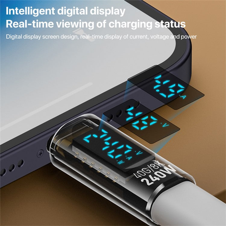 Type-C Male to Type-C Female 240W Digital Display Charging Data Video Transmission Adapter