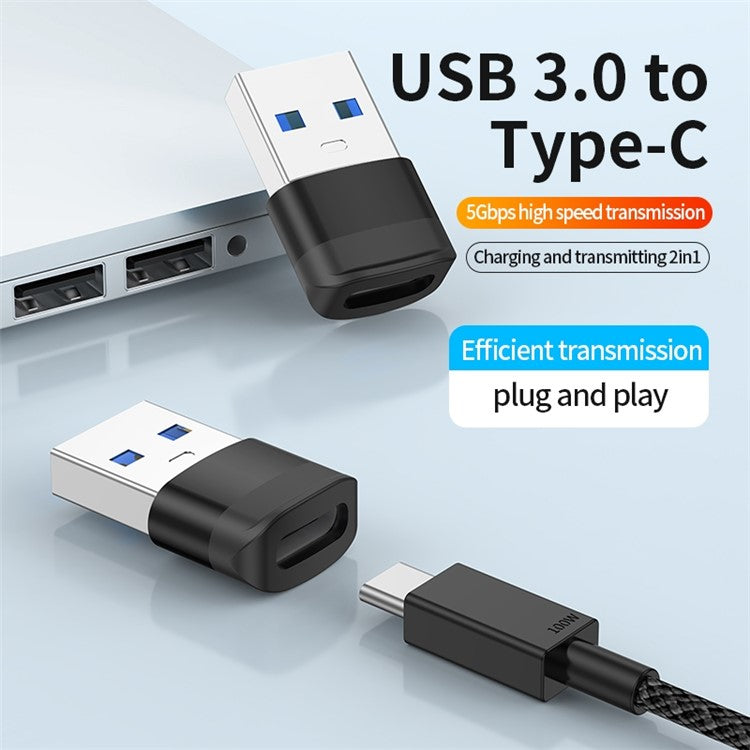 USB 3.0 Male to Type-C Female Converter 5Gbps Data Transmission OTG Adapter - Black