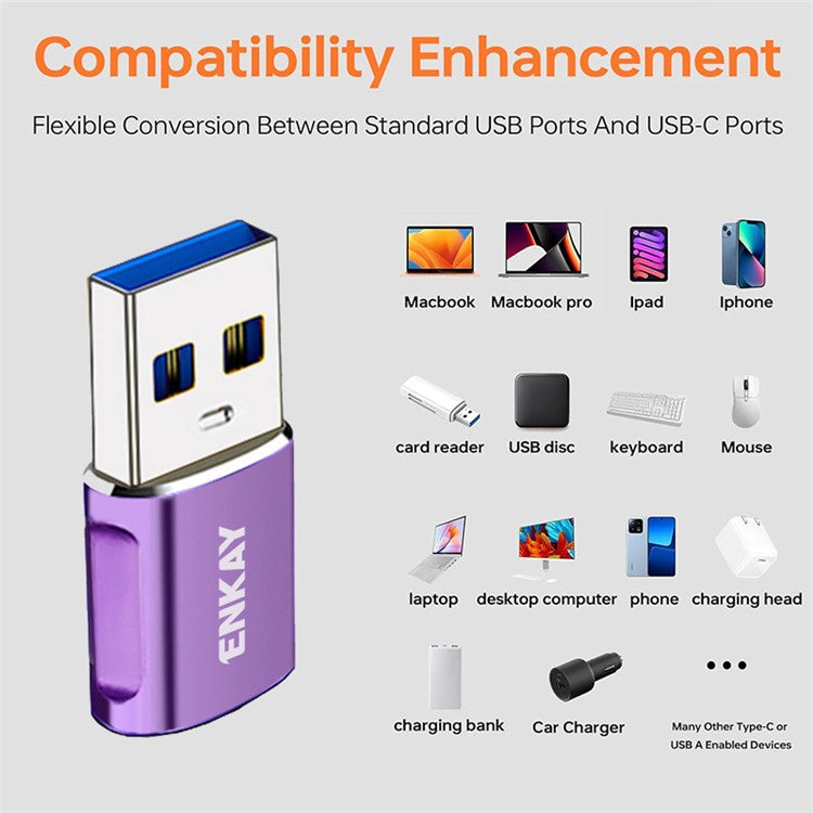 ENKAY HAT PRINCE ENK-AT119 USB 3.0 Male Adapter to Type-C Female Fast Data Transfer Converter - Purple