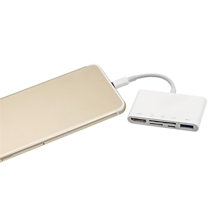 NK-1032 5 in 1 Hub 8 Pin Lightning to HDMI USB Type C Adapter with SD TF Card Reader