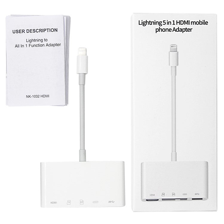 NK-1032 5 in 1 Hub 8 Pin Lightning to HDMI USB Type C Adapter with SD TF Card Reader