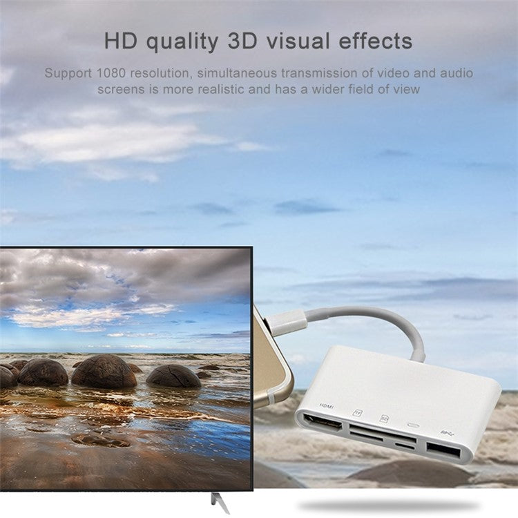 NK-1032 5 in 1 Hub 8 Pin Lightning to HDMI USB Type C Adapter with SD TF Card Reader