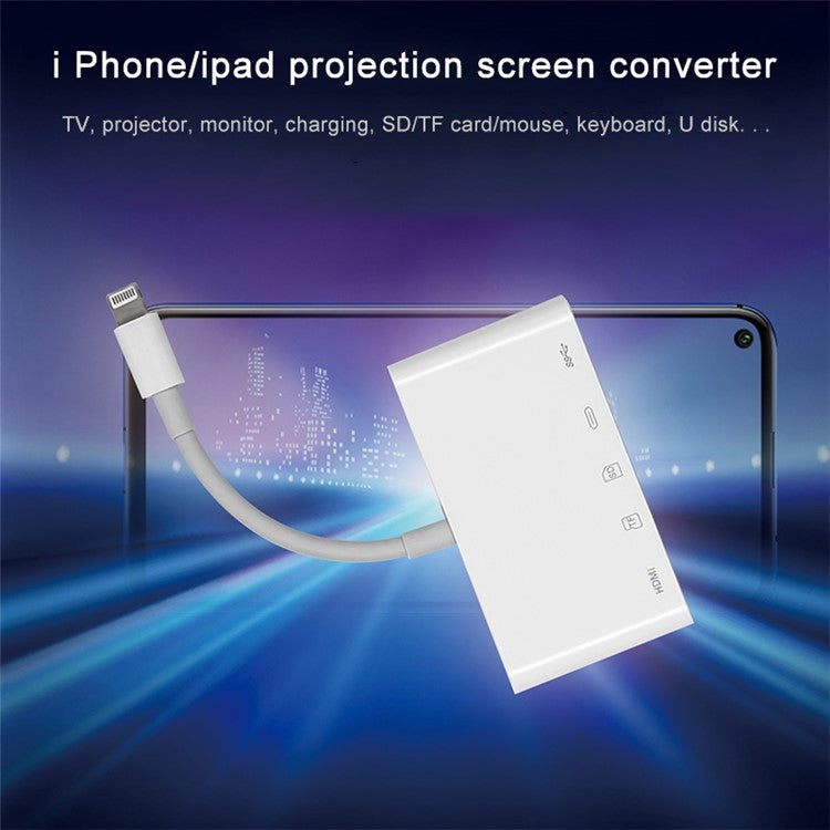 NK-1032 5 in 1 Hub 8 Pin Lightning to HDMI USB Type C Adapter with SD TF Card Reader