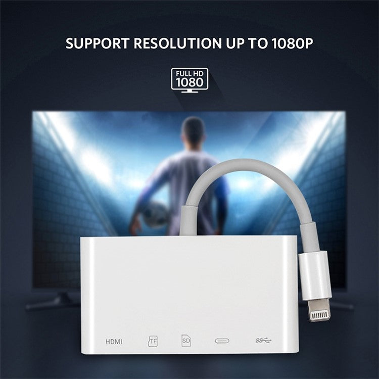 NK-1032 5 in 1 Hub 8 Pin Lightning to HDMI USB Type C Adapter with SD TF Card Reader