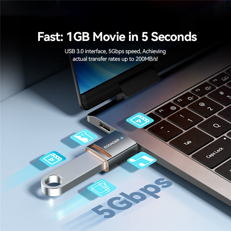 ESSAGER USB Female to Type-C Male Adapter Aluminum Alloy OTG Connector