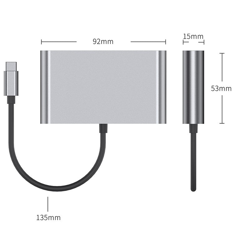 2322 Aluminum Shell Type-C Hub with RJ45 + 4K / 30HZ HD + USB 3.0 + PD 100W Charging Port