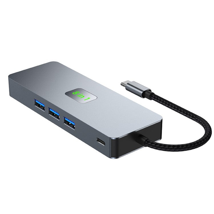2401 8-in-1 Type-C Hub Docking Station with Gigabit Ethernet, 3x USB 3.0, 2x HD, DP, PD 100W Port