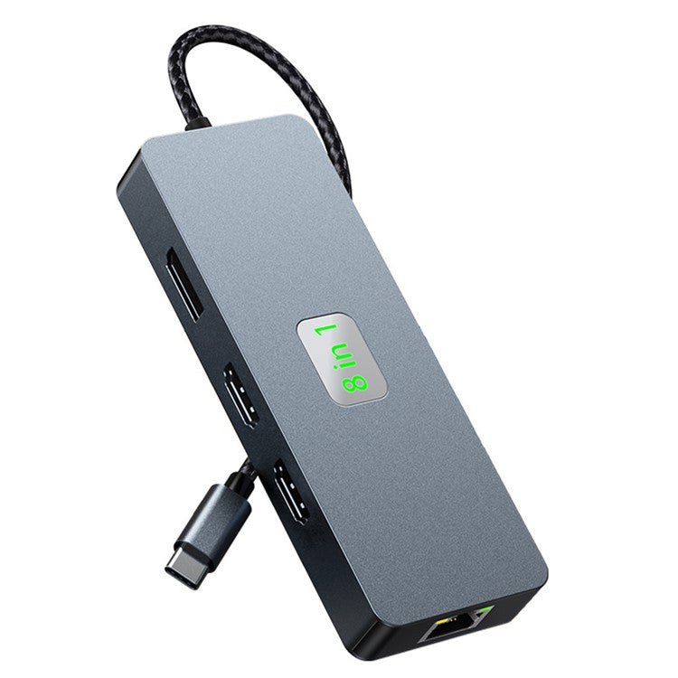 2401 8-in-1 Type-C Hub Docking Station with Gigabit Ethernet, 3x USB 3.0, 2x HD, DP, PD 100W Port