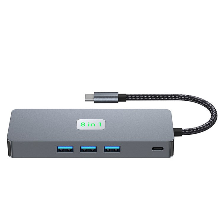 2401 8-in-1 Type-C Hub Docking Station with Gigabit Ethernet, 3x USB 3.0, 2x HD, DP, PD 100W Port