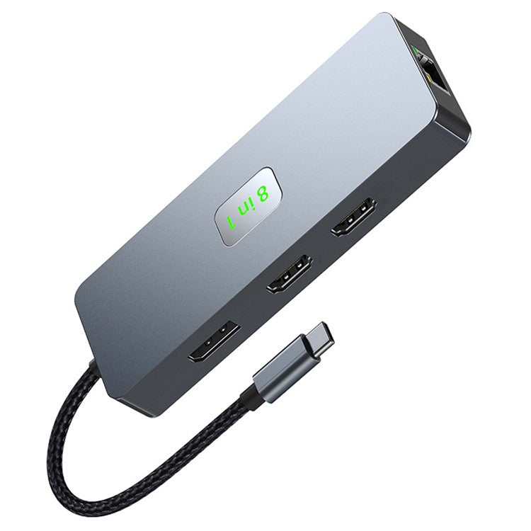 2401 8-in-1 Type-C Hub Docking Station with Gigabit Ethernet, 3x USB 3.0, 2x HD, DP, PD 100W Port