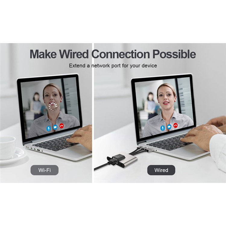 NK-1056S iP / USB-A / Type-C 3-in-1 Ethernet Adapter with 3.5mm Audio Jack for Windows / Mac OS / Phone / Pad