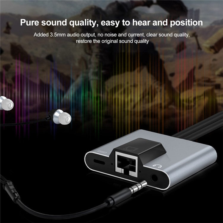 2-in-1 iP / Type-C Ethernet Adapter 100Mbps Network Card 3.5mm Audio Jack Converter