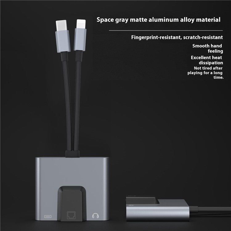2-in-1 iP / Type-C Ethernet Adapter 100Mbps Network Card 3.5mm Audio Jack Converter